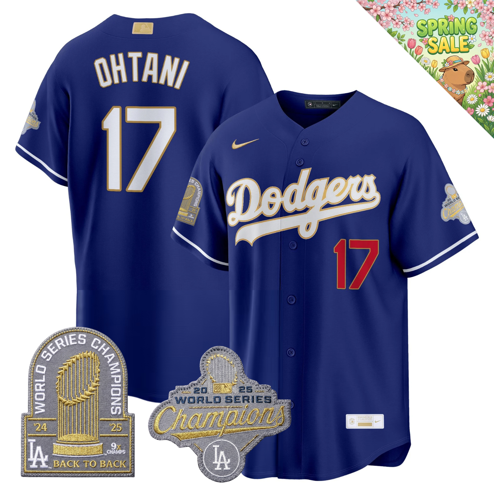 LAD "Gold Collection" Premier Limited Navy Jersey - 9X World Series Champions - Stitched