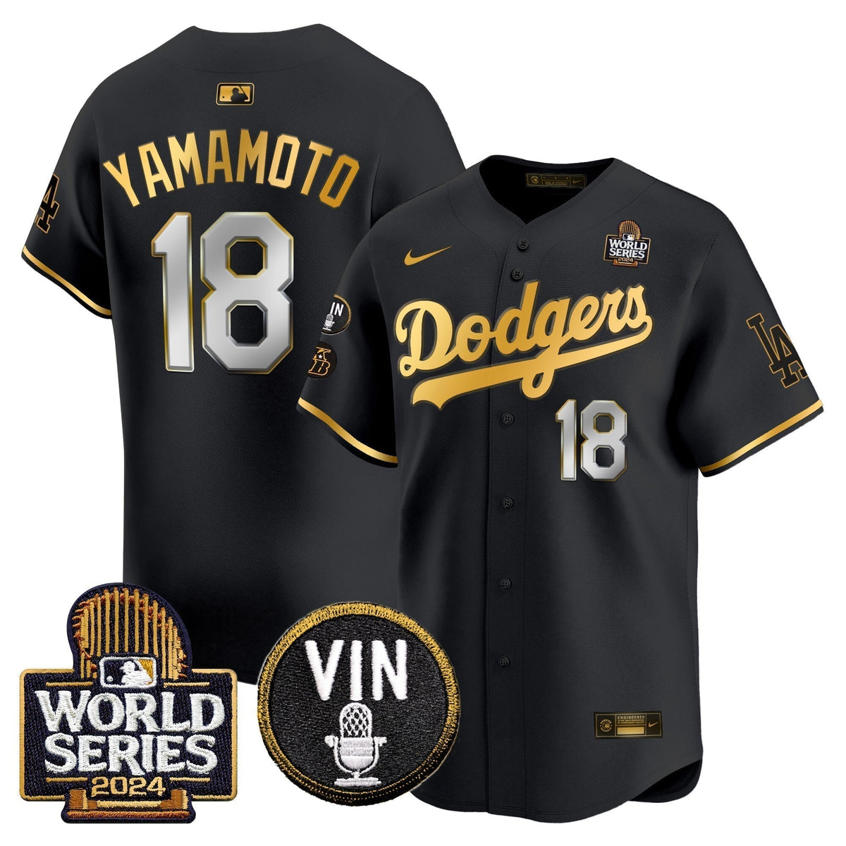 Dodgers 2024 World Series Gold Trim Vapor Premier Limited Men Jersey V2 - All Stitched