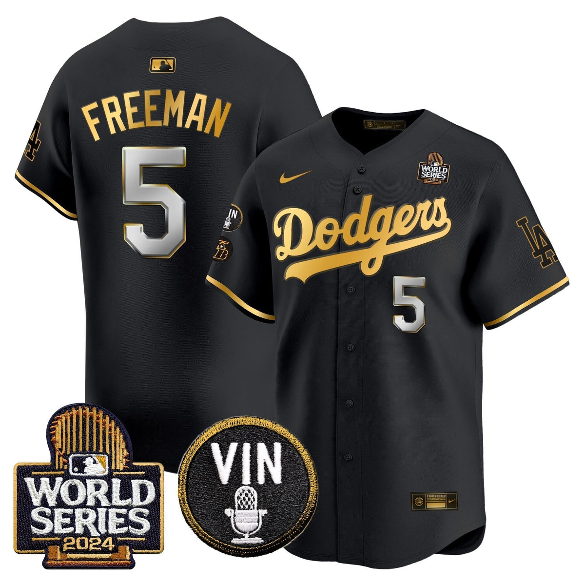 Dodgers 2024 World Series Gold Trim Vapor Premier Limited Men Jersey V2 - All Stitched