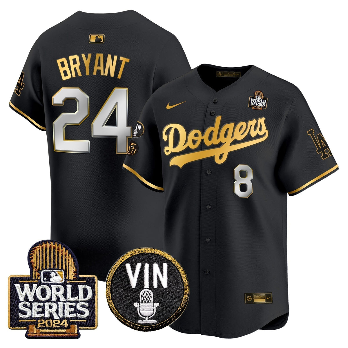 Dodgers 2024 World Series Gold Trim Vapor Premier Limited Men Jersey V2 - All Stitched