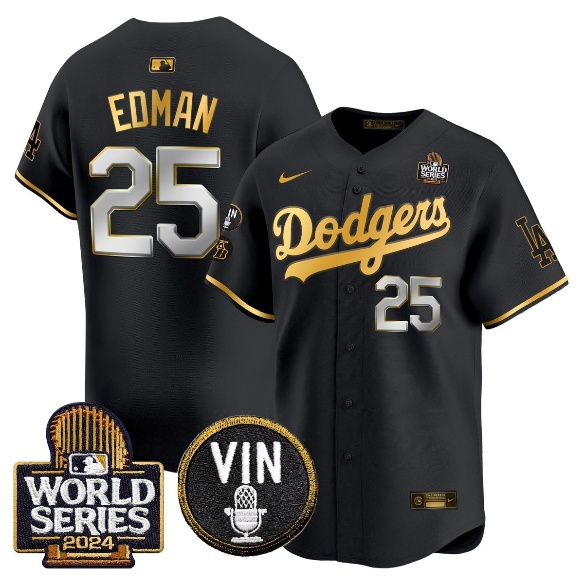 Dodgers 2024 World Series Gold Trim Vapor Premier Limited Men Jersey V2 - All Stitched