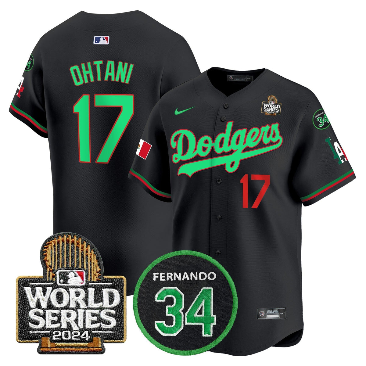 Dodgers Mexico Fernando Memorial & 2024 World Series Patch Vapor Premier Limited Jersey V3 - Stitched