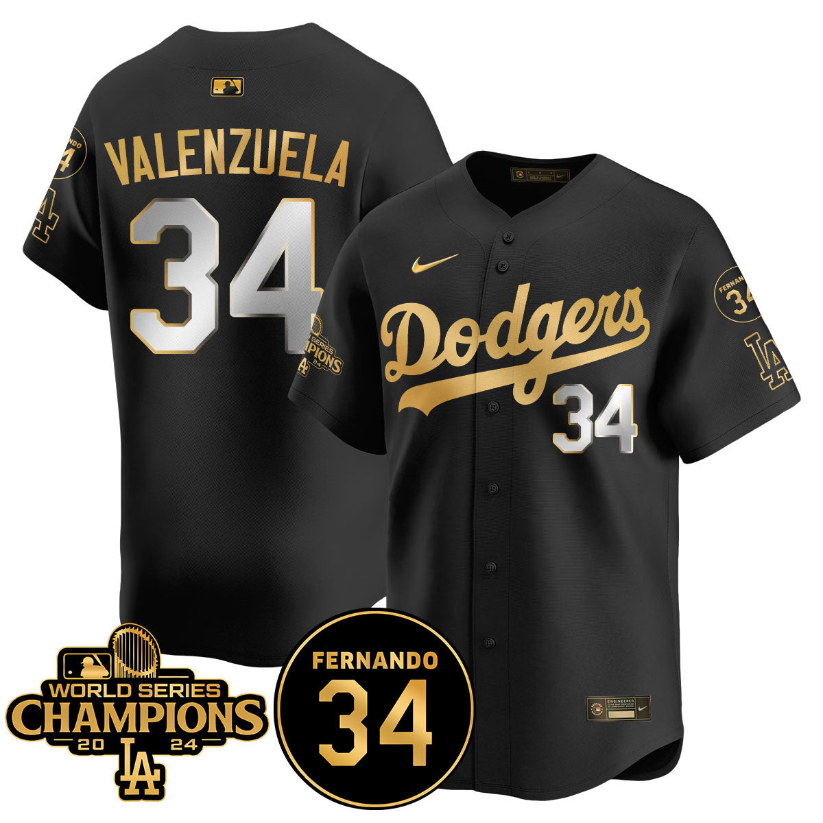 LA Dodgers - World Series Champions 2024/Fernando Valenzuela Memorial Jersey - Stitched N1
