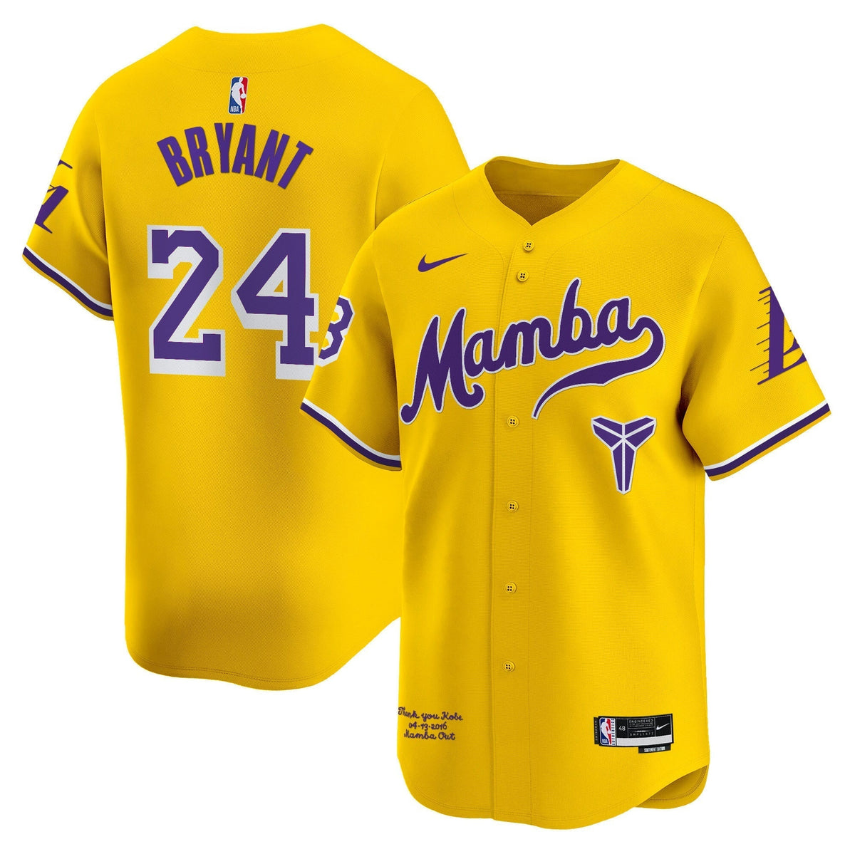 LAL Kobe Bryant Mamba Vapor Baseball Jersey - Stitched