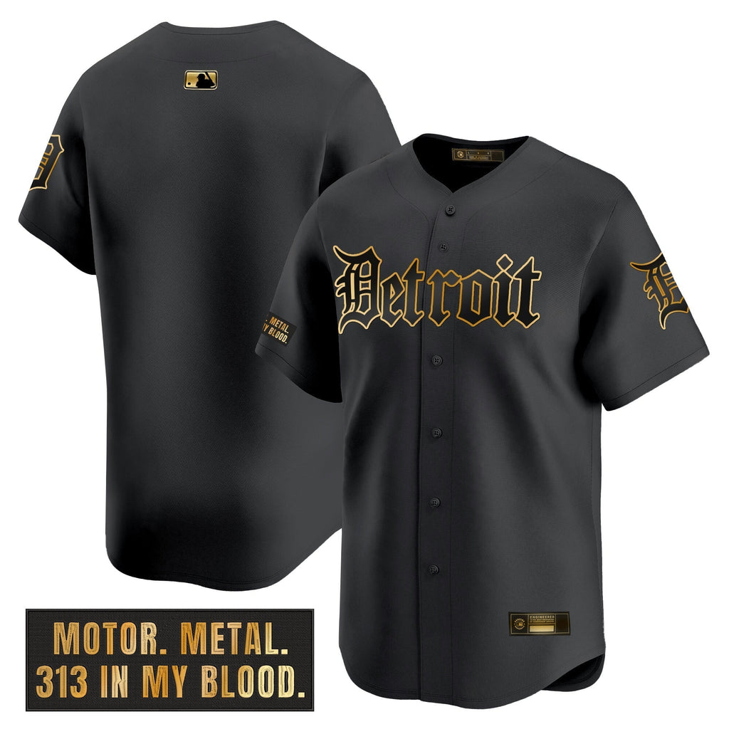 DET 'Motor Gothic Edition' Gold Vapor Premier Limited Jersey - All Stitched