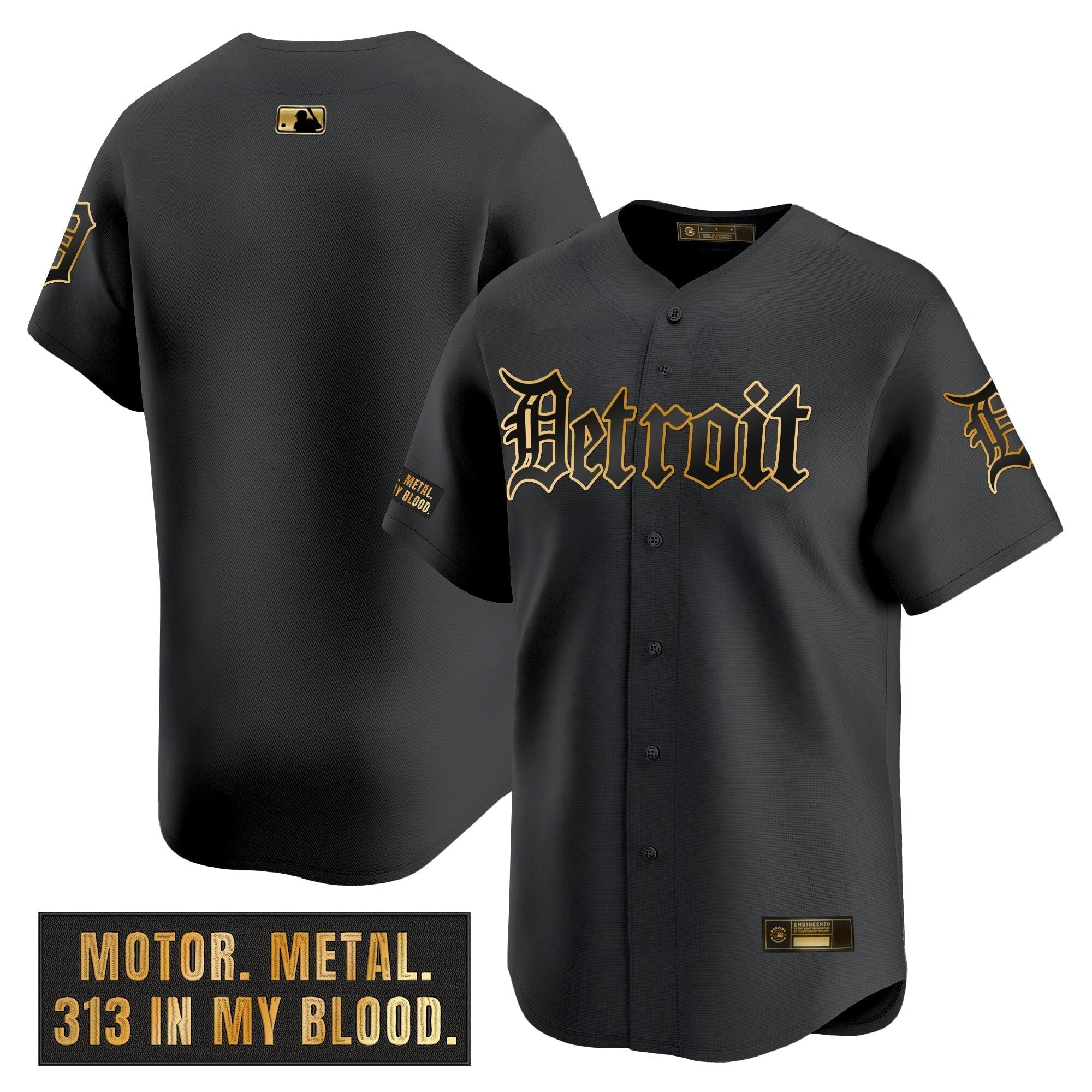 DET 'Motor Gothic Edition' Gold Vapor Premier Limited Jersey - All Stitched