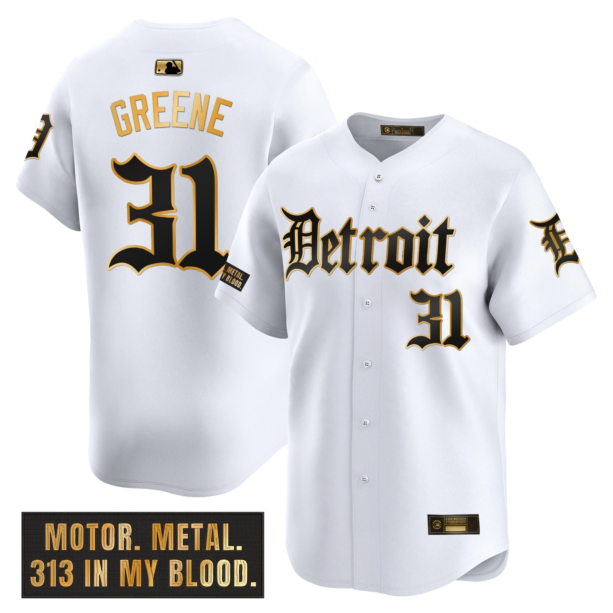 DET 'Motor Gothic Edition' Gold Vapor Premier Limited Jersey - All Stitched