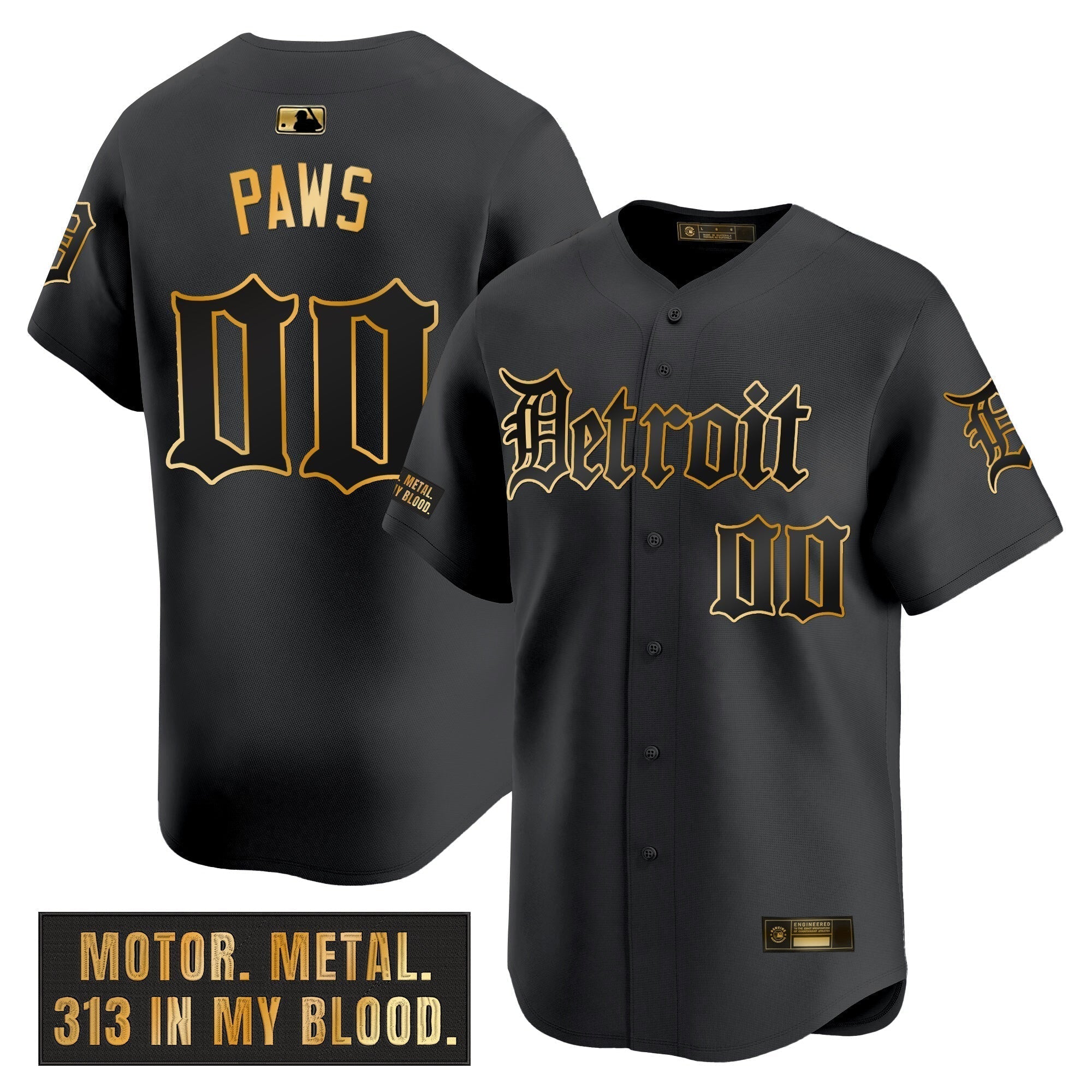DET 'Motor Gothic Edition' Gold Vapor Premier Limited Jersey - All Stitched