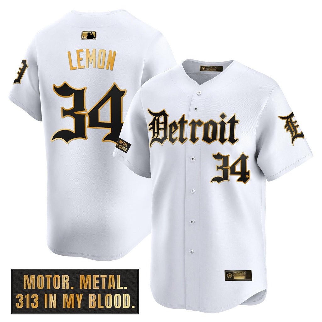 DET 'Motor Gothic Edition' Gold Vapor Premier Limited Jersey - All Stitched
