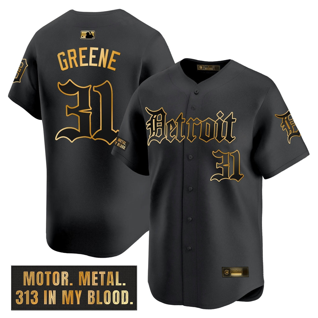 DET 'Motor Gothic Edition' Gold Vapor Premier Limited Jersey - All Stitched