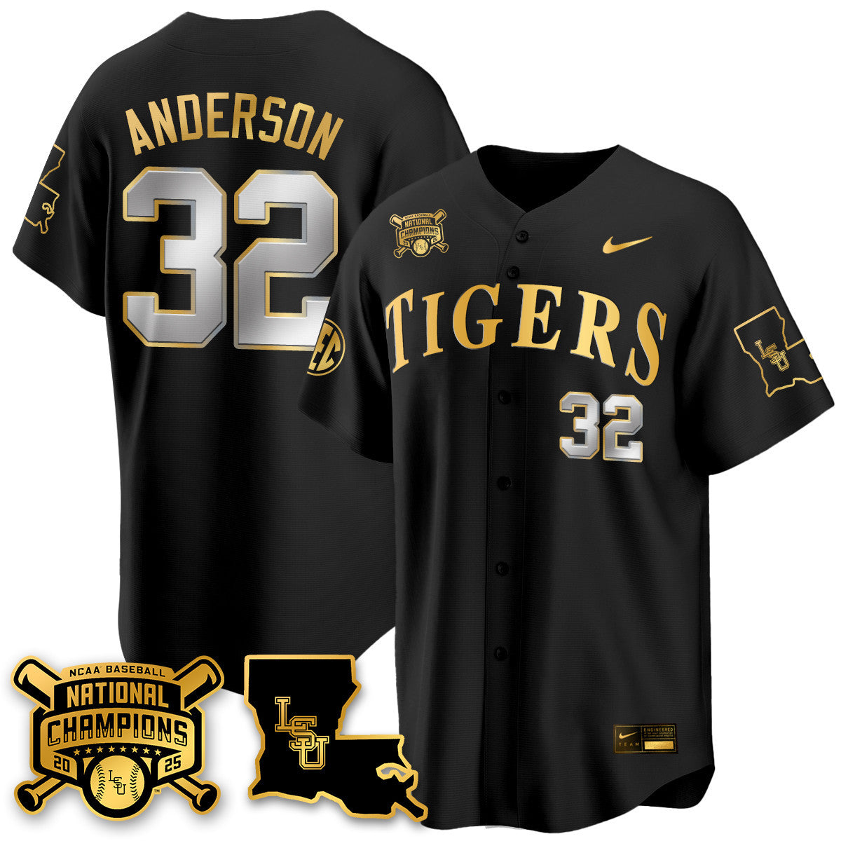 LSU 2025 World Series Champions Limited Gold Men Jersey - All Stitched
