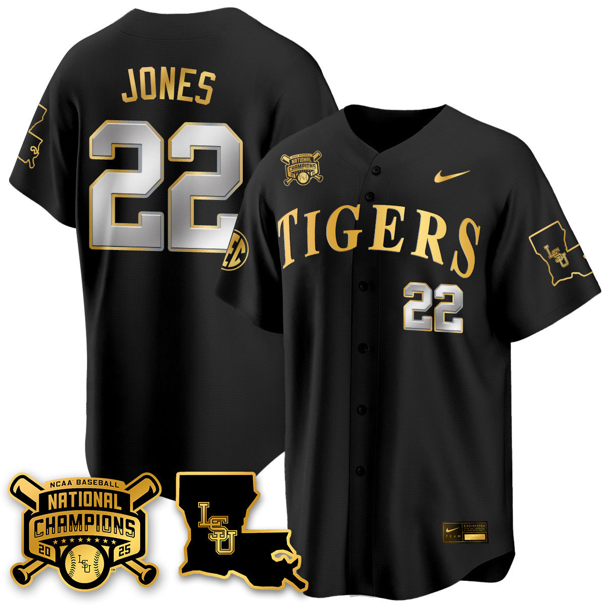 LSU 2025 World Series Champions Limited Gold Jersey - All Stitched