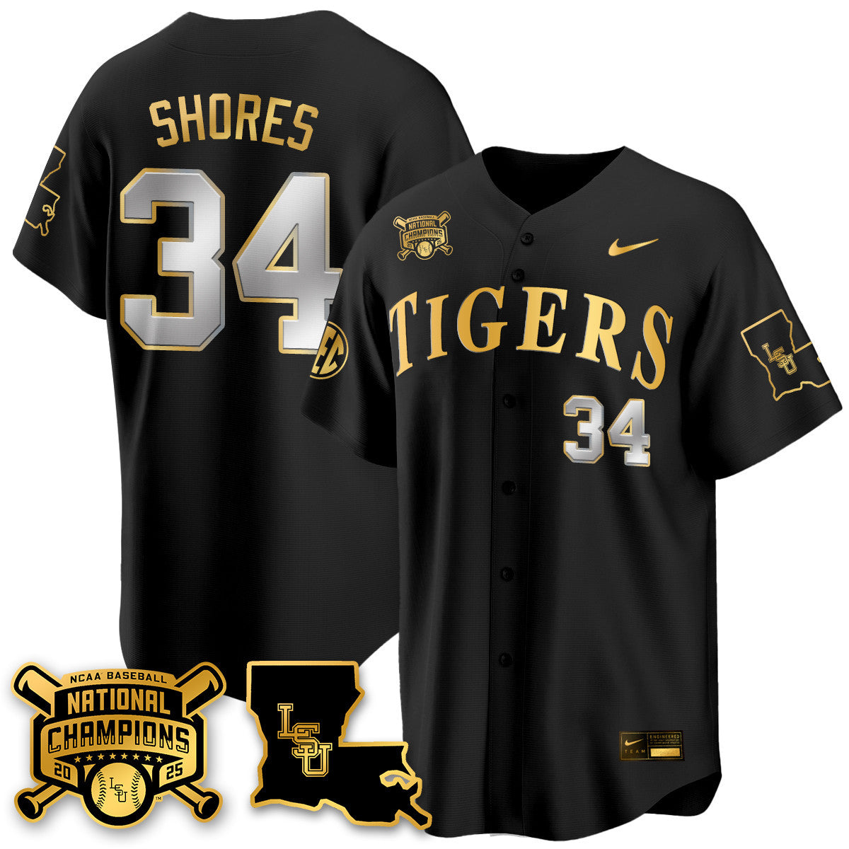 LSU 2025 World Series Champions Limited Gold Jersey - All Stitched