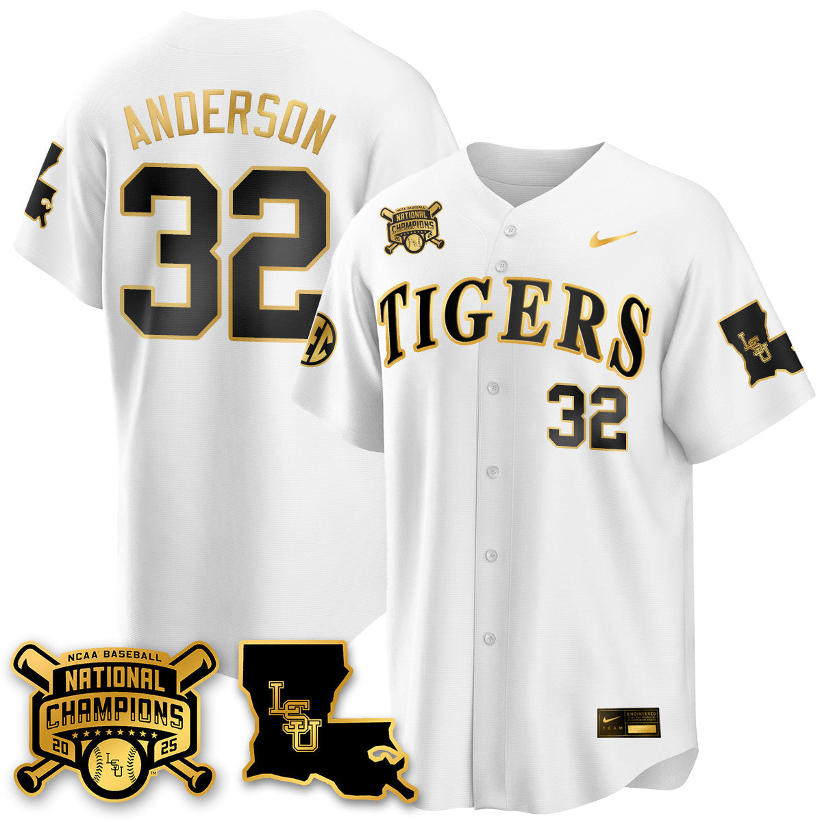 LSU 2025 World Series Champions Limited Gold Jersey - All Stitched