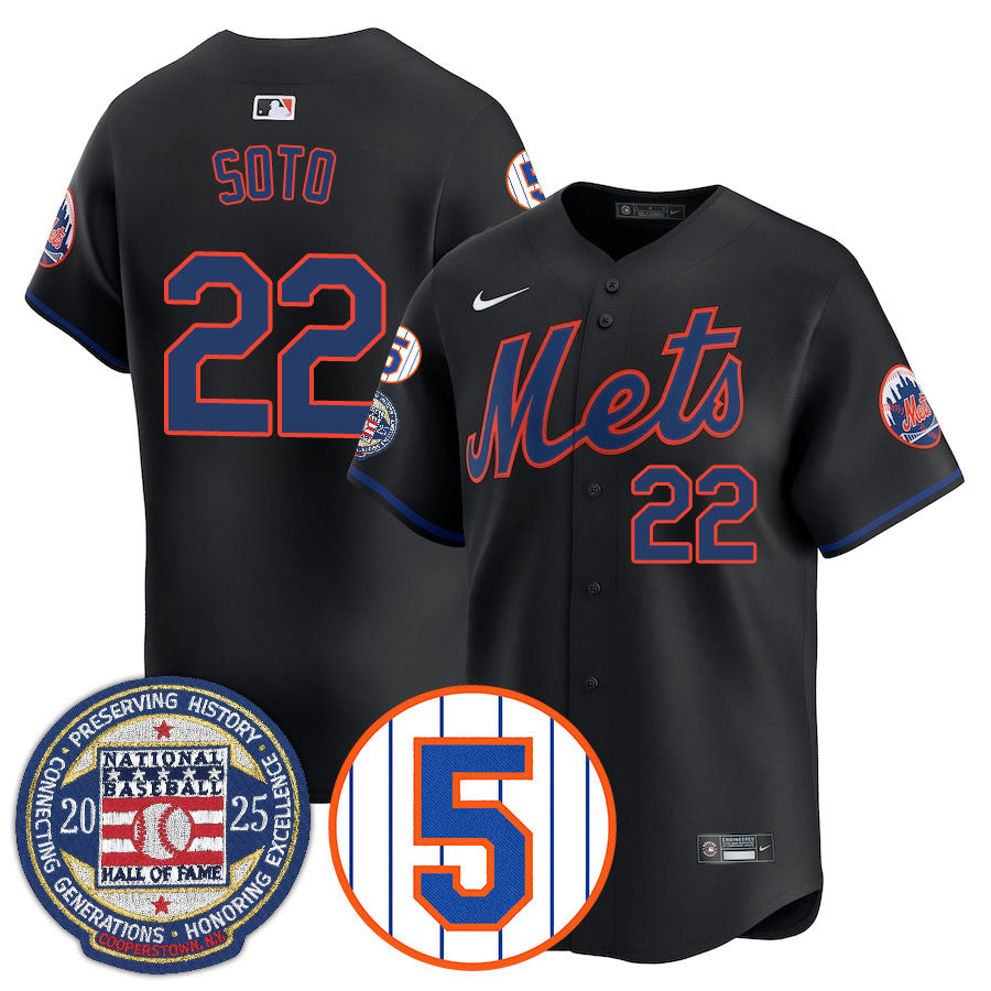 NYM Number Retirement & Hall of Fame Gold Men Jersey - All Stitched