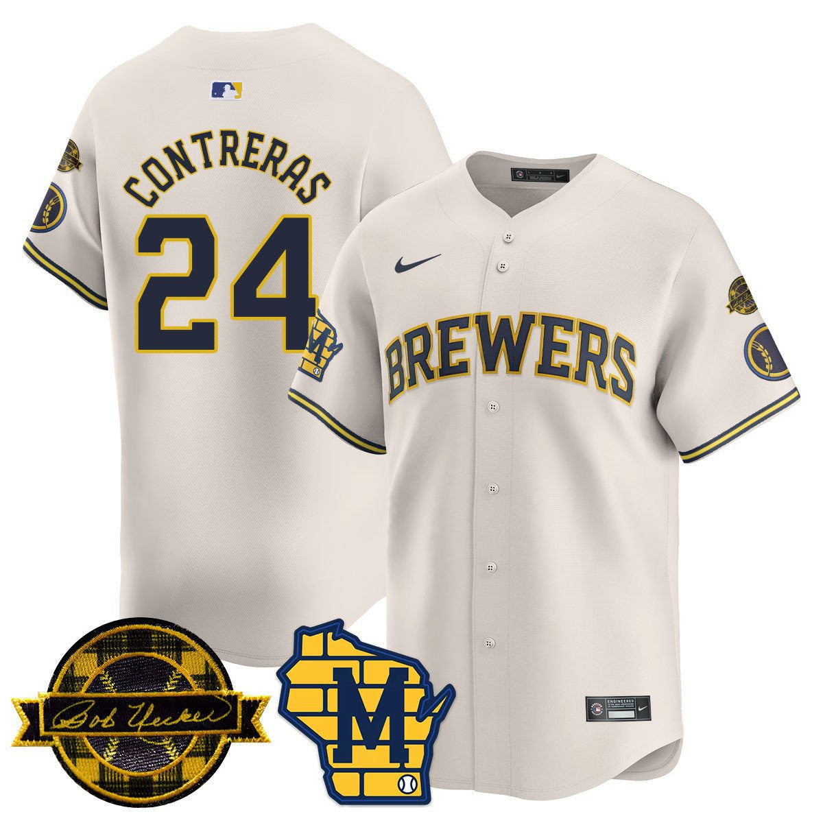 MIL Bob Uecker Patch Vapor Limited Jersey - All Stitched