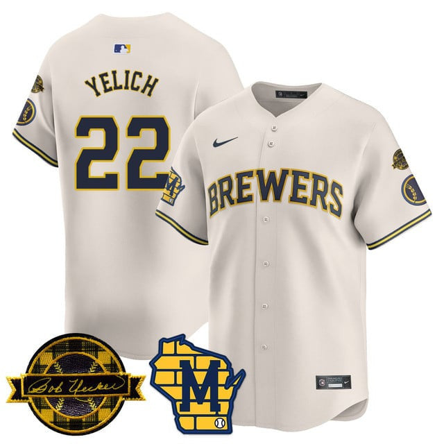 MIL Bob Uecker Patch Vapor Limited Jersey - All Stitched
