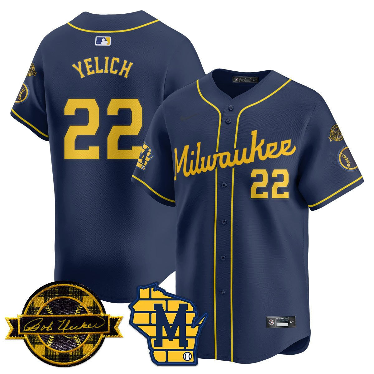 MIL Bob Uecker Patch Vapor Limited Jersey - All Stitched