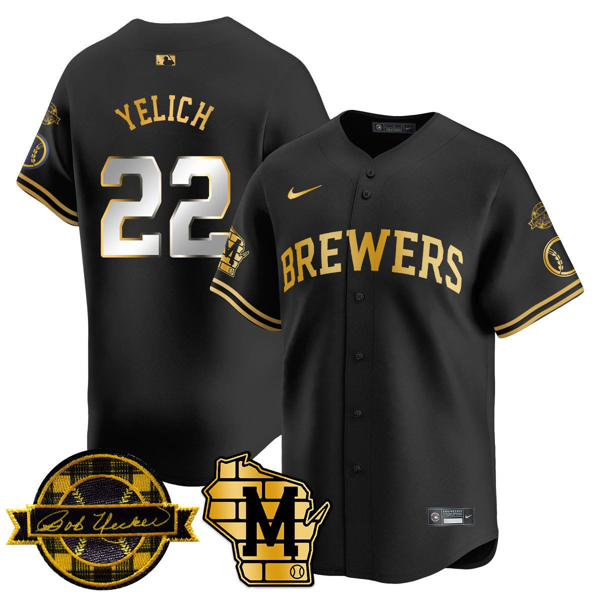 MIL Bob Uecker Patch Vapor Limited Jersey - All Stitched