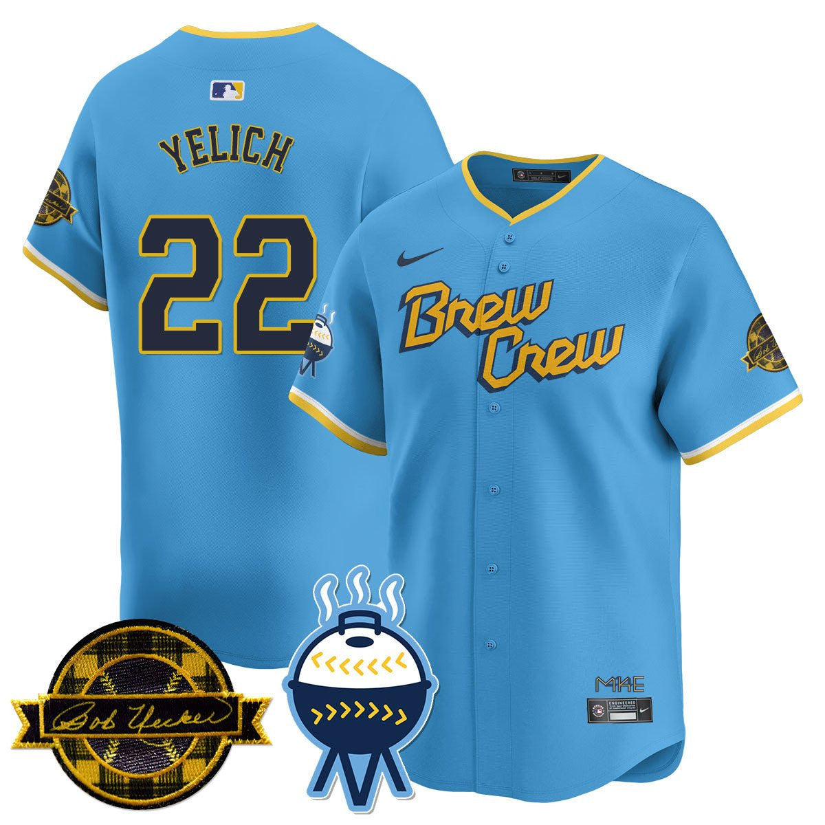 MIL Bob Uecker Patch Vapor Limited Jersey - All Stitched