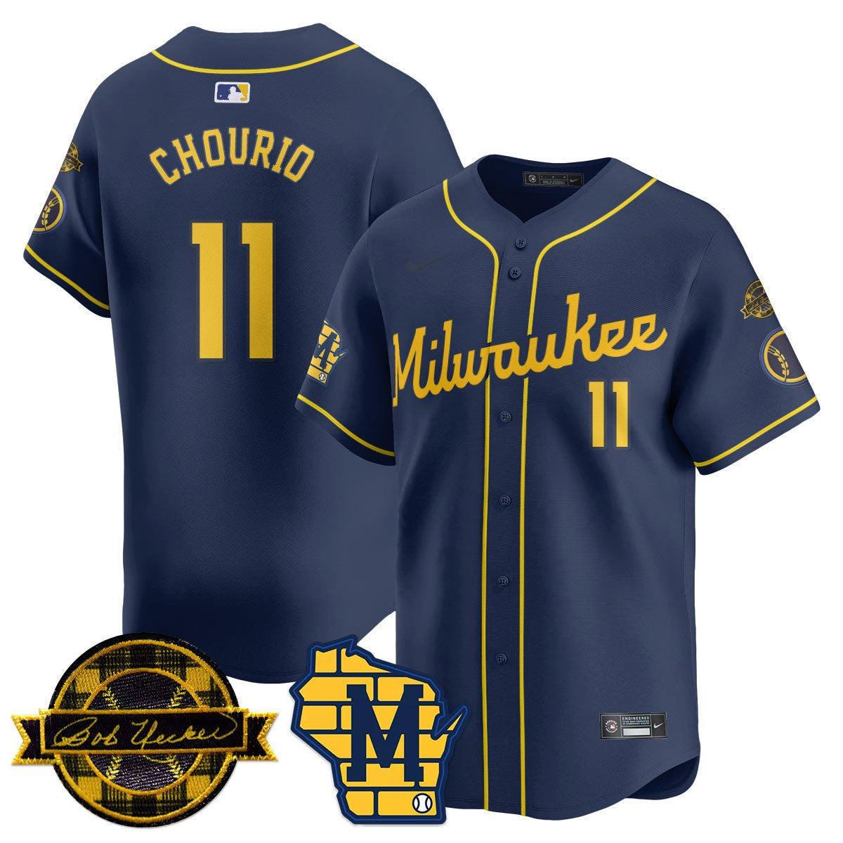 MIL Bob Uecker Patch Vapor Limited Jersey - All Stitched