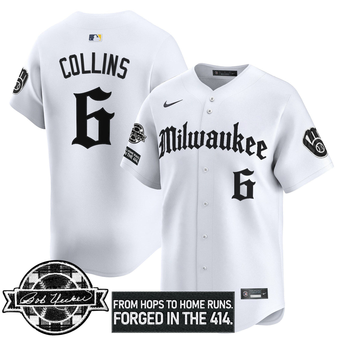 MIL Bob Uecker Patch Vapor Premier Limited Jersey - Gothic Edition - All Stitched