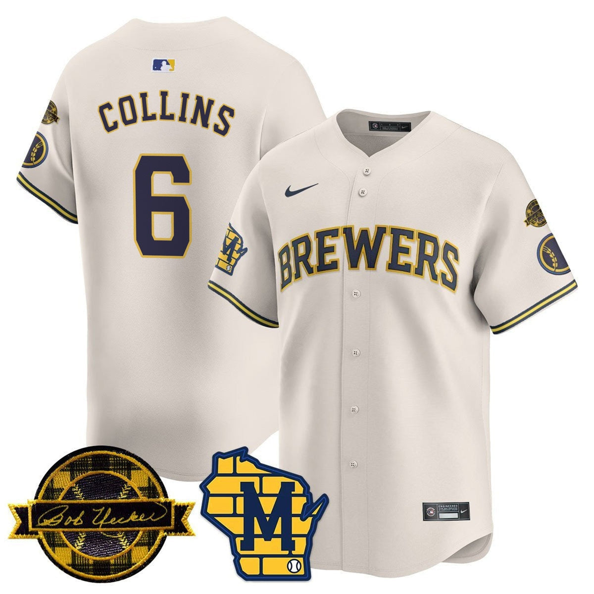 MIL Bob Uecker Patch Vapor Limited Jersey - All Stitched