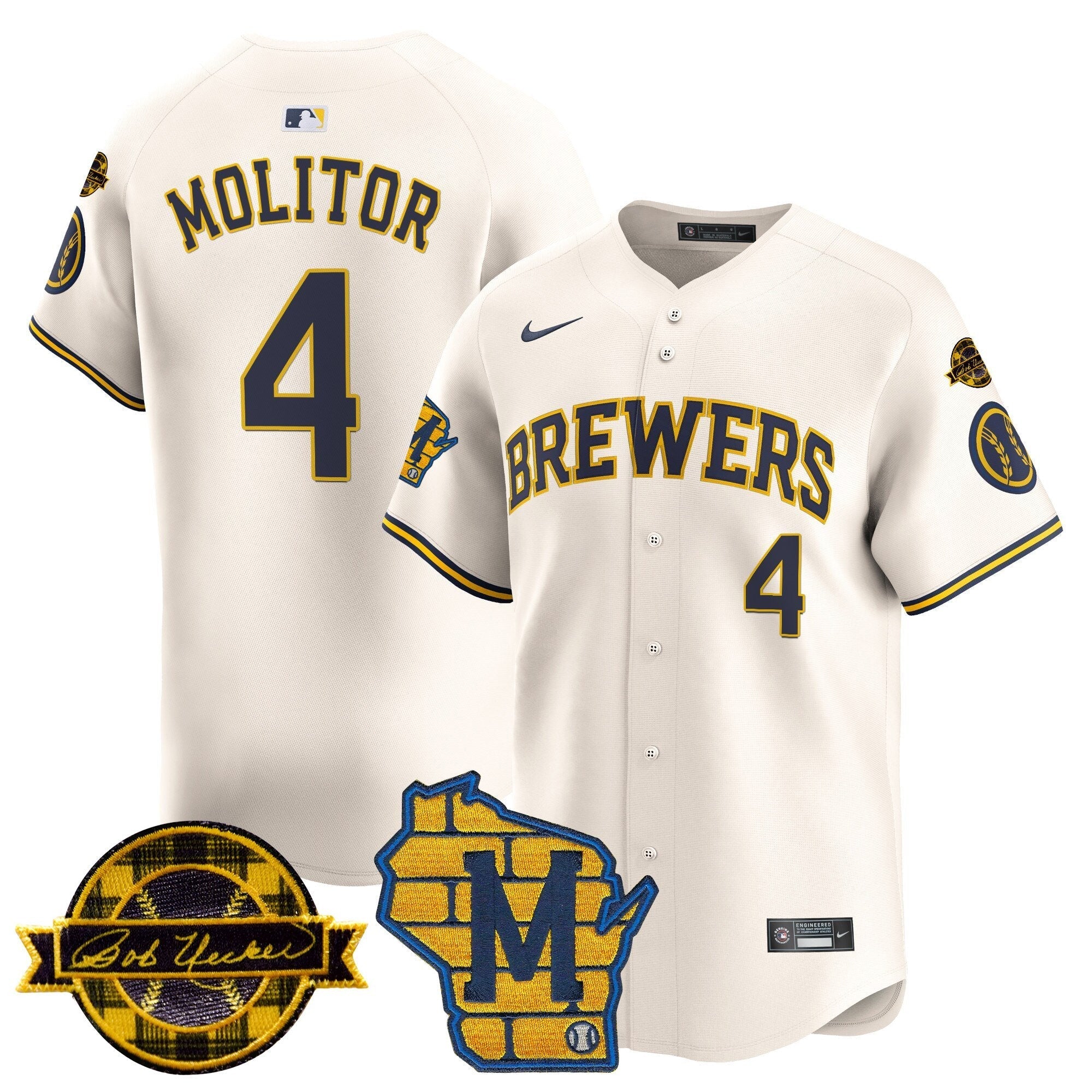 MIL Home & Bob Uecker Patch Vapor Premier Limited Jersey - All Stitched