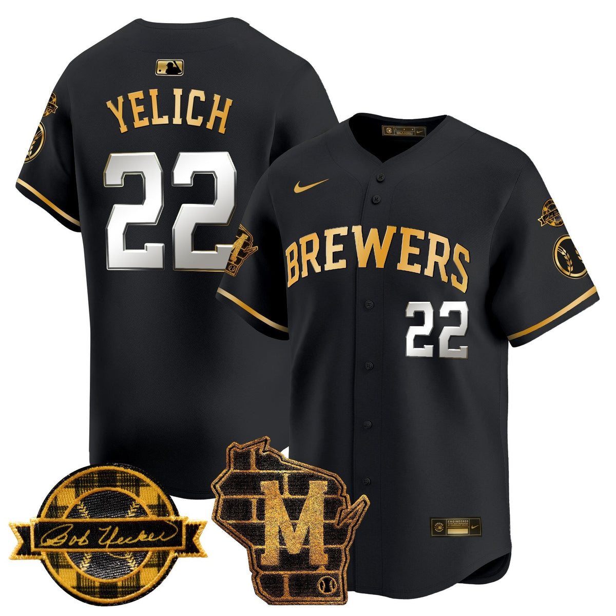 MIL Home & Bob Uecker Patch Vapor Premier Limited Jersey - All Stitched