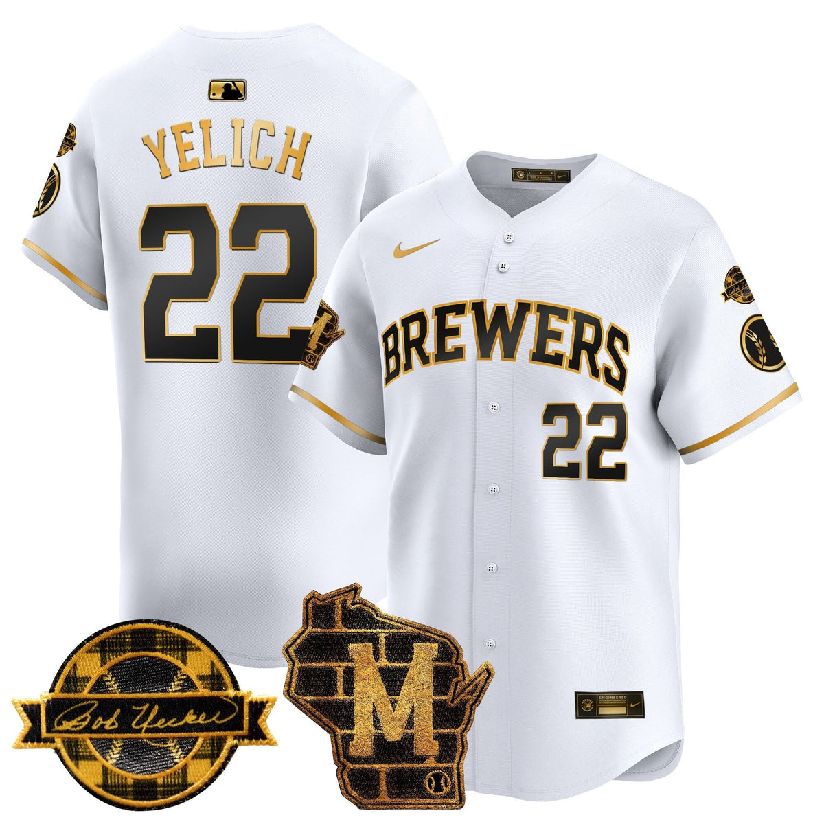 MIL Home & Bob Uecker Patch Vapor Premier Limited Jersey - All Stitched