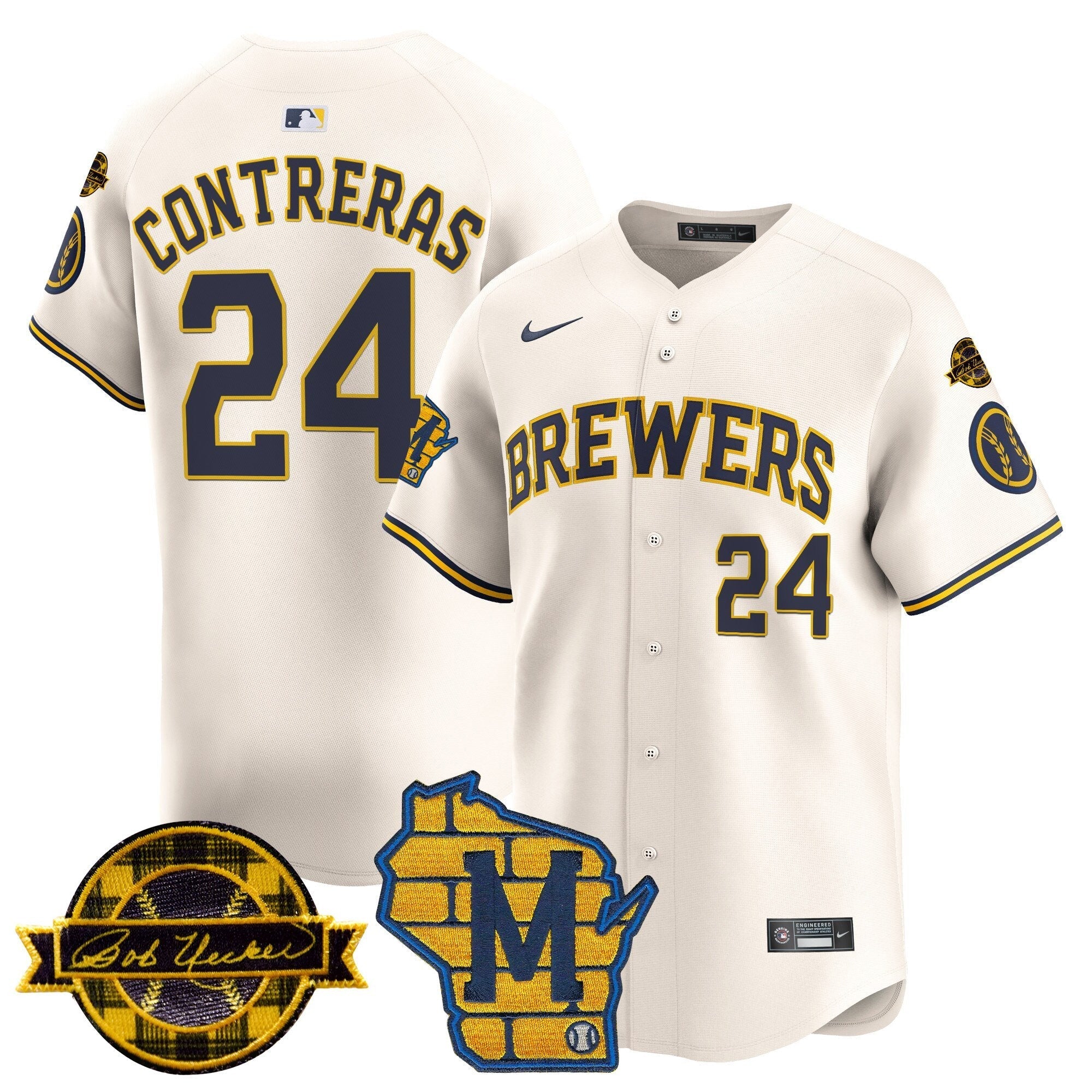 MIL Home & Bob Uecker Patch Vapor Premier Limited Jersey - All Stitched