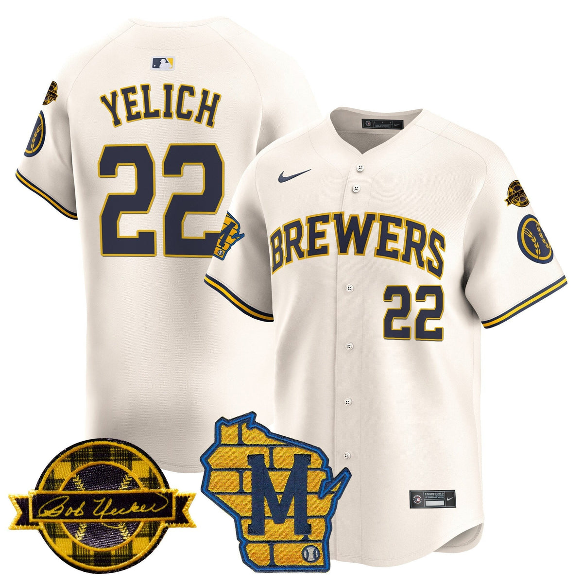 MIL Home & Bob Uecker Patch Vapor Premier Limited Jersey - All Stitched