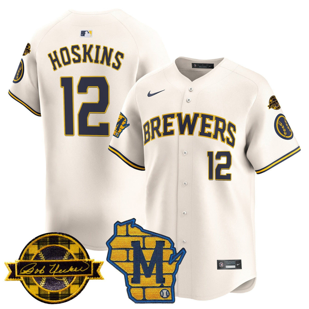 MIL Home & Bob Uecker Patch Vapor Premier Limited Jersey - All Stitched