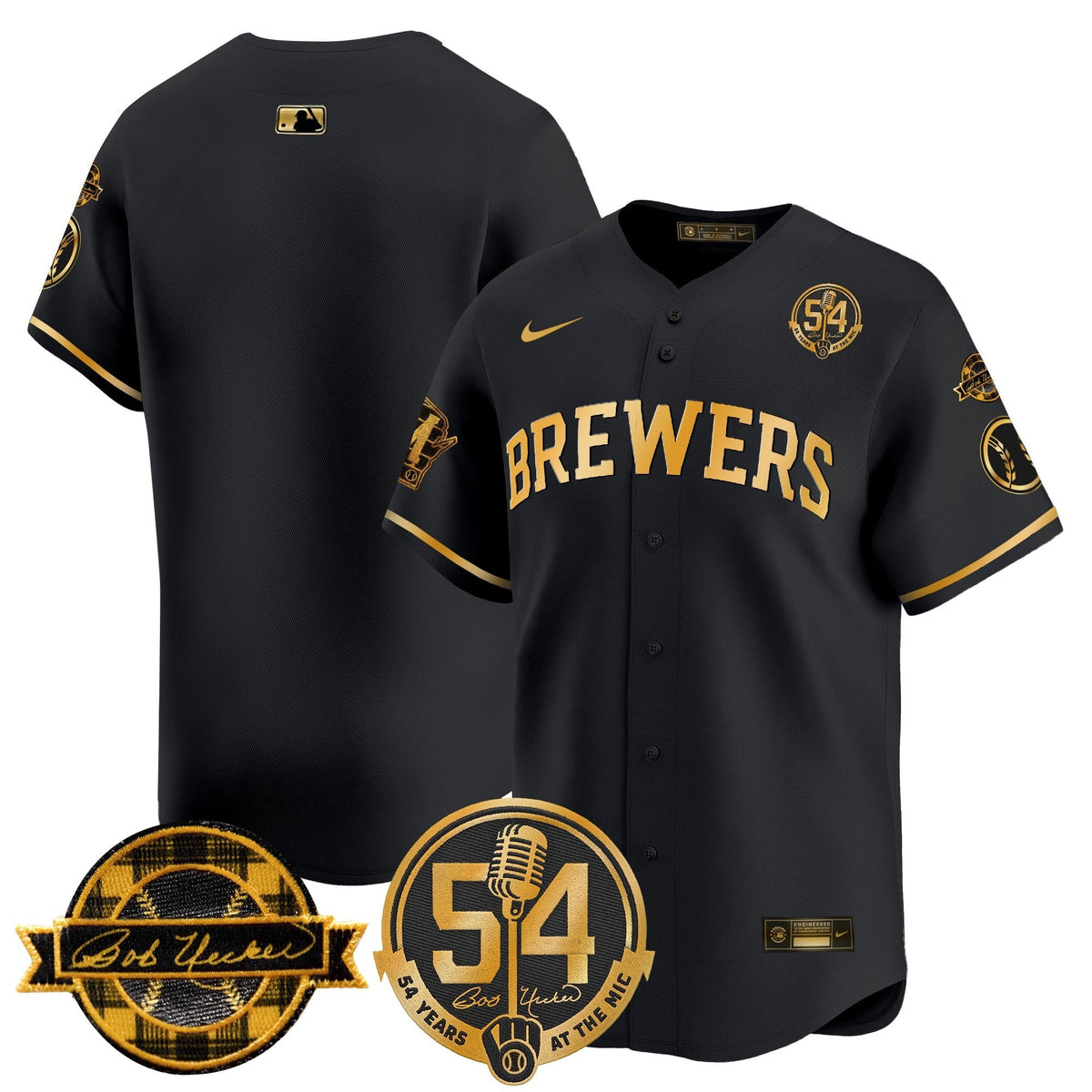 MIL 'Bob Uecker - 54 Seasons for Brewers' Limited Navy Jersey - Stitched