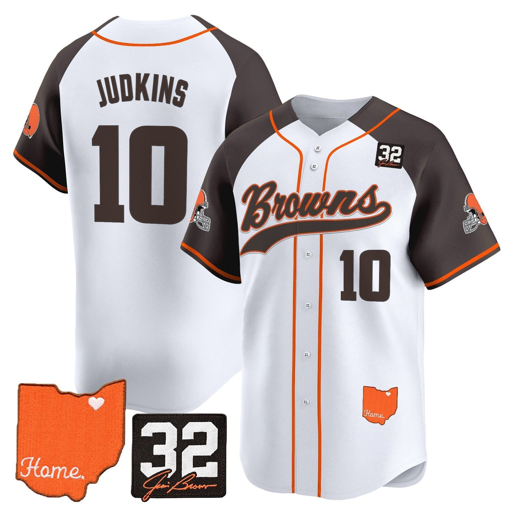 CLE '#32 Jim Brown Memorial & Home Patch' Vapor Baseball Jersey - All Stitched
