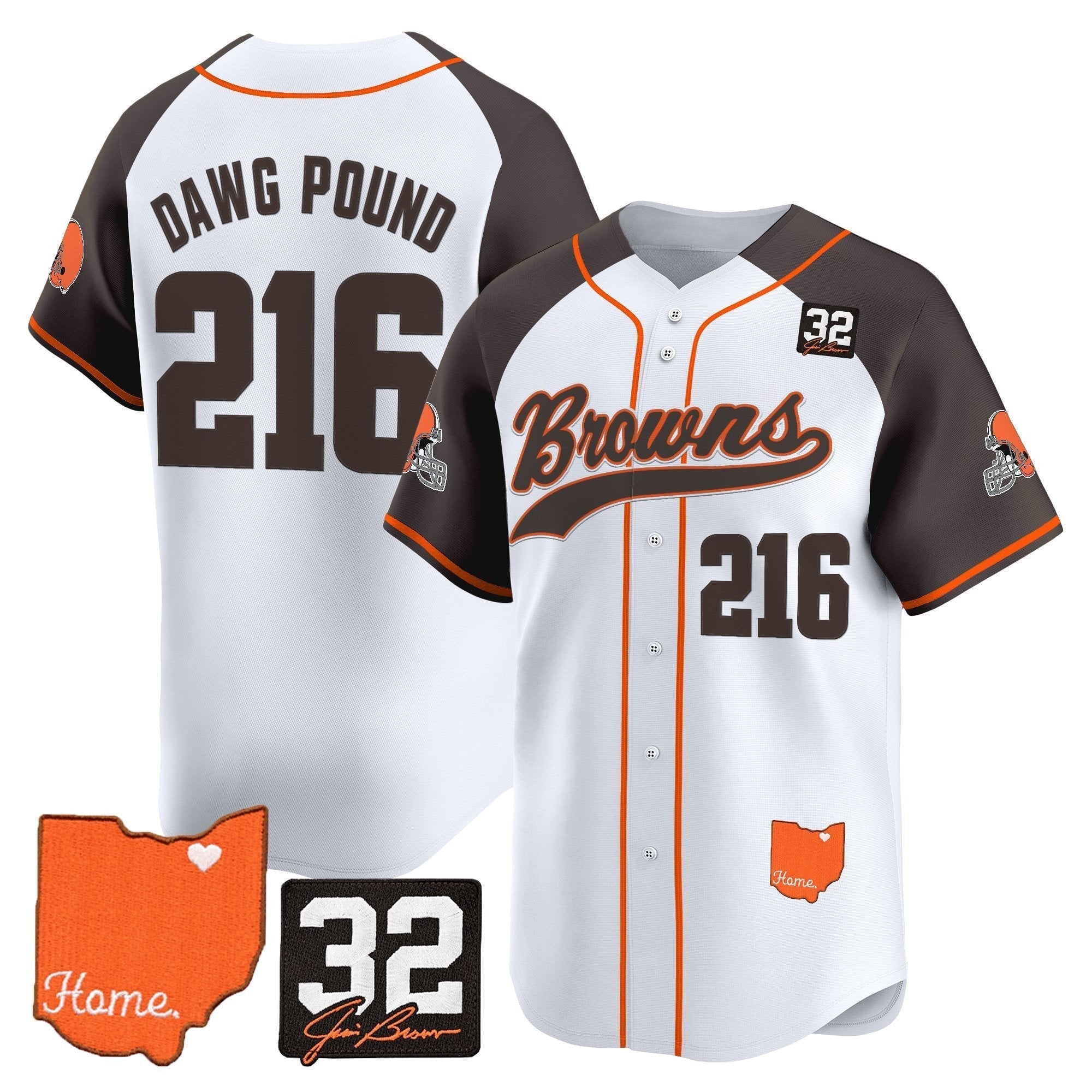 CLE '#32 Jim Brown Memorial & Home Patch' Vapor Baseball Jersey - All Stitched