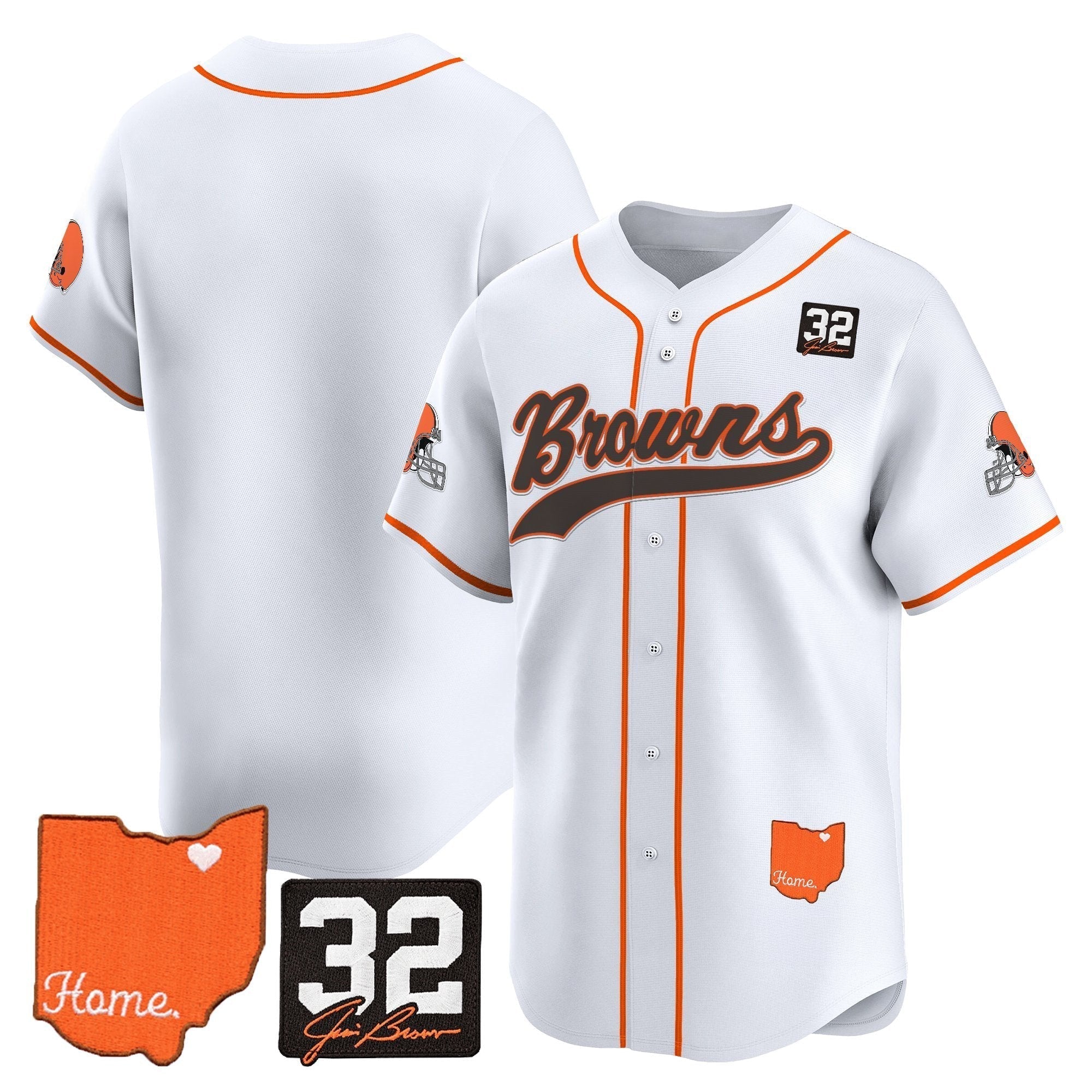 CLE '#32 Jim Brown Memorial & Home Patch' Vapor Baseball Jersey - All Stitched