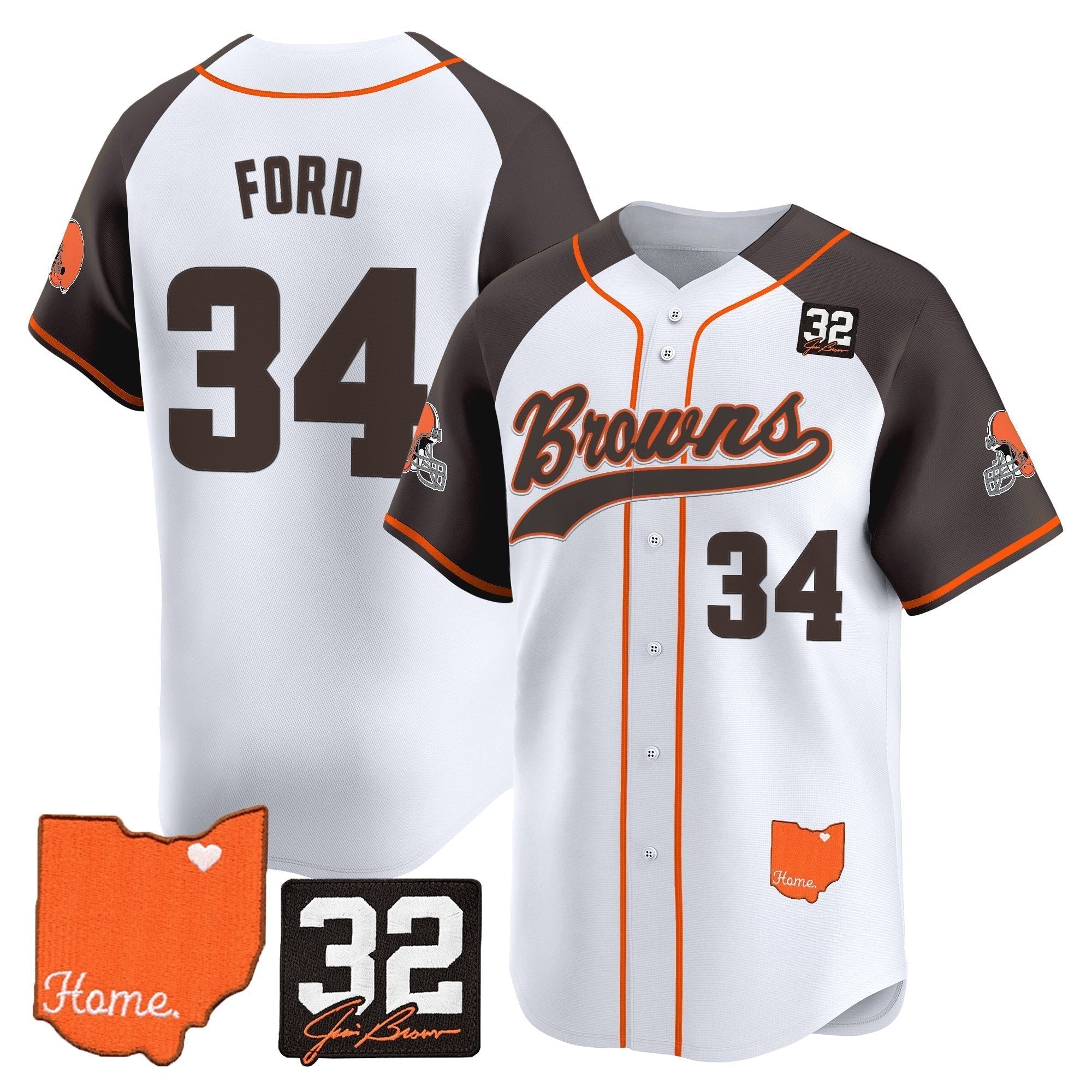CLE '#32 Jim Brown Memorial & Home Patch' Vapor Baseball Jersey - All Stitched