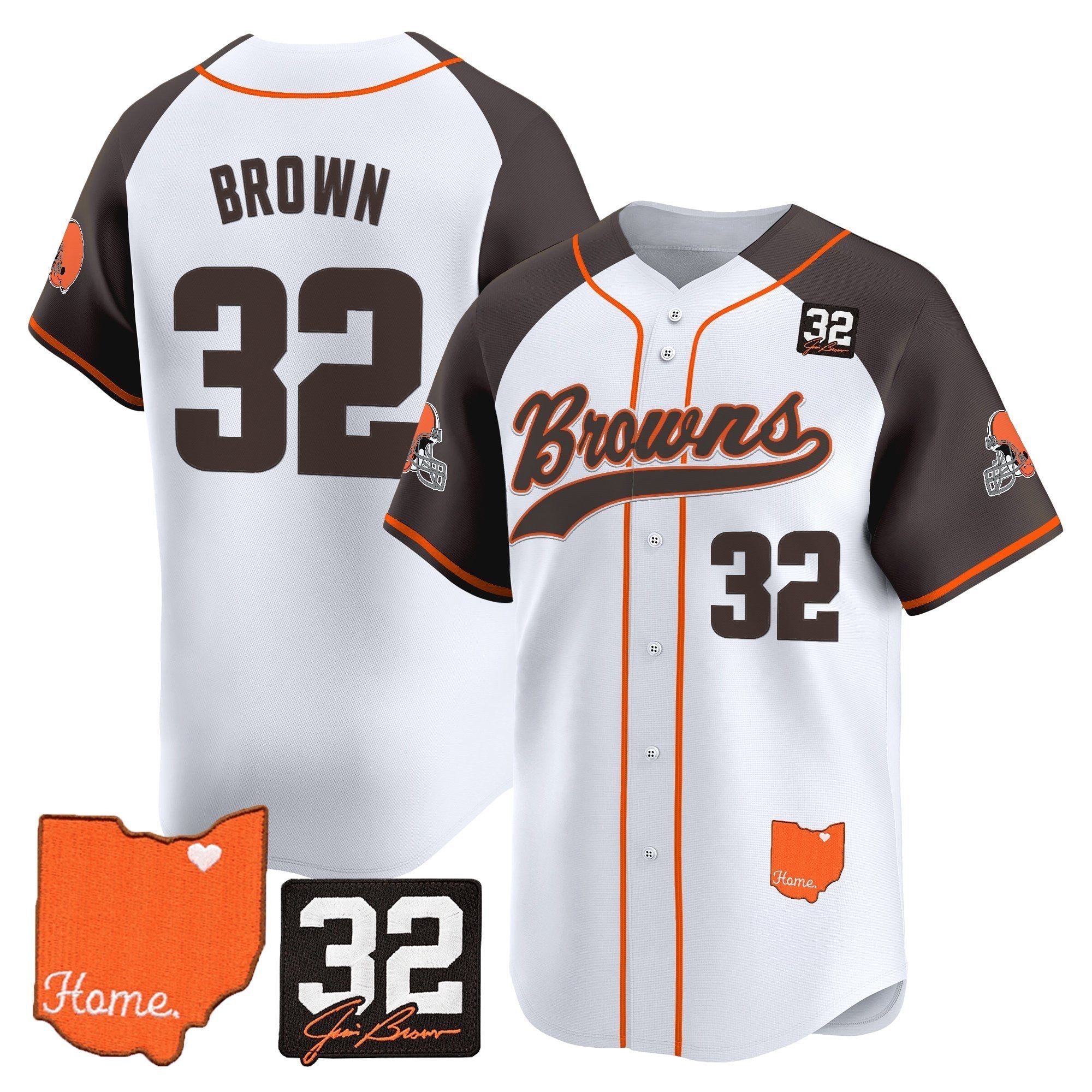 CLE '#32 Jim Brown Memorial & Home Patch' Vapor Baseball Jersey - All Stitched
