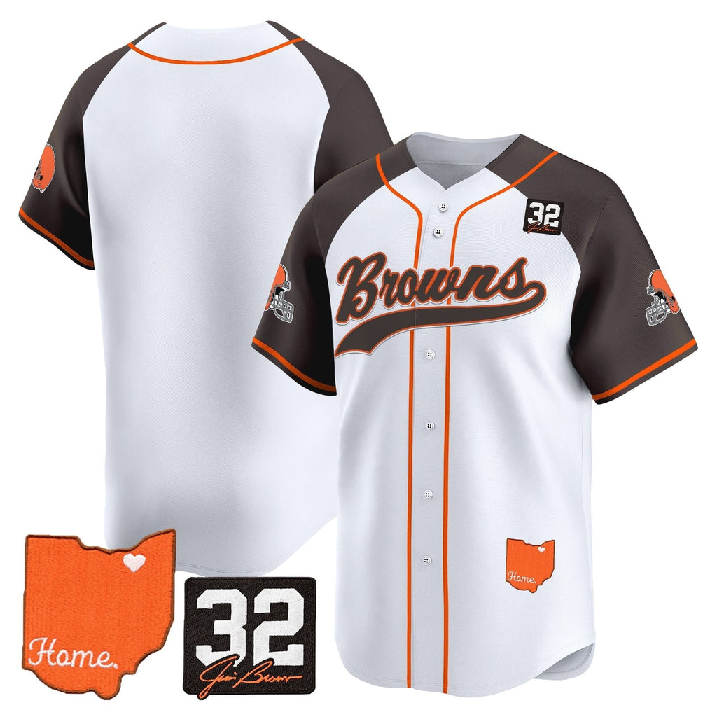 CLE '#32 Jim Brown Memorial & Home Patch' Vapor Baseball Jersey - All Stitched