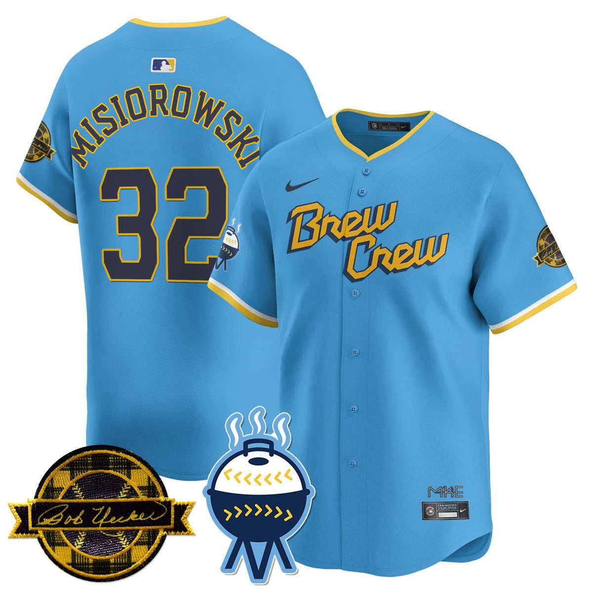 MIL Bob Uecker Patch Vapor Limited Jersey - All Stitched