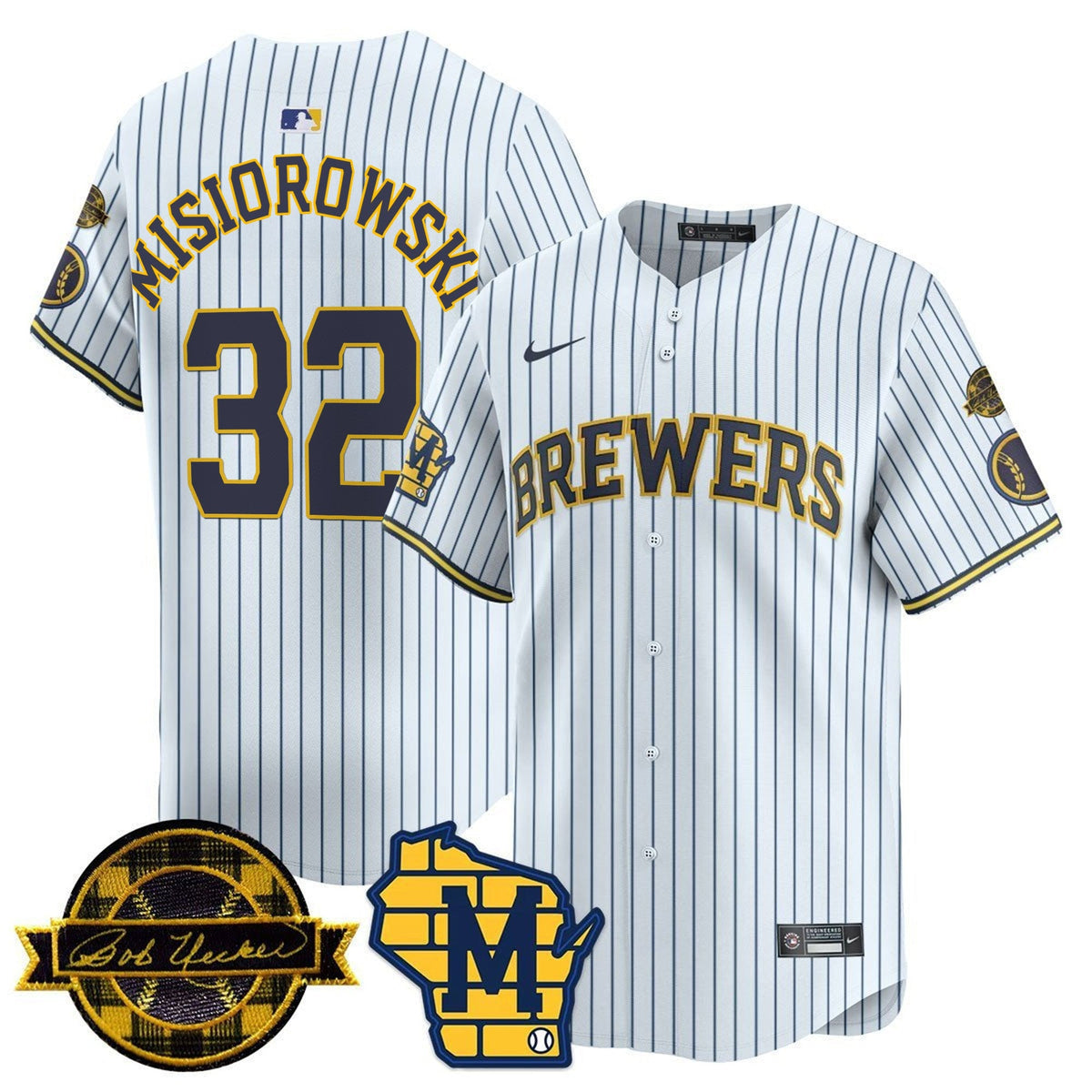 MIL Bob Uecker Patch Vapor Limited Jersey - All Stitched