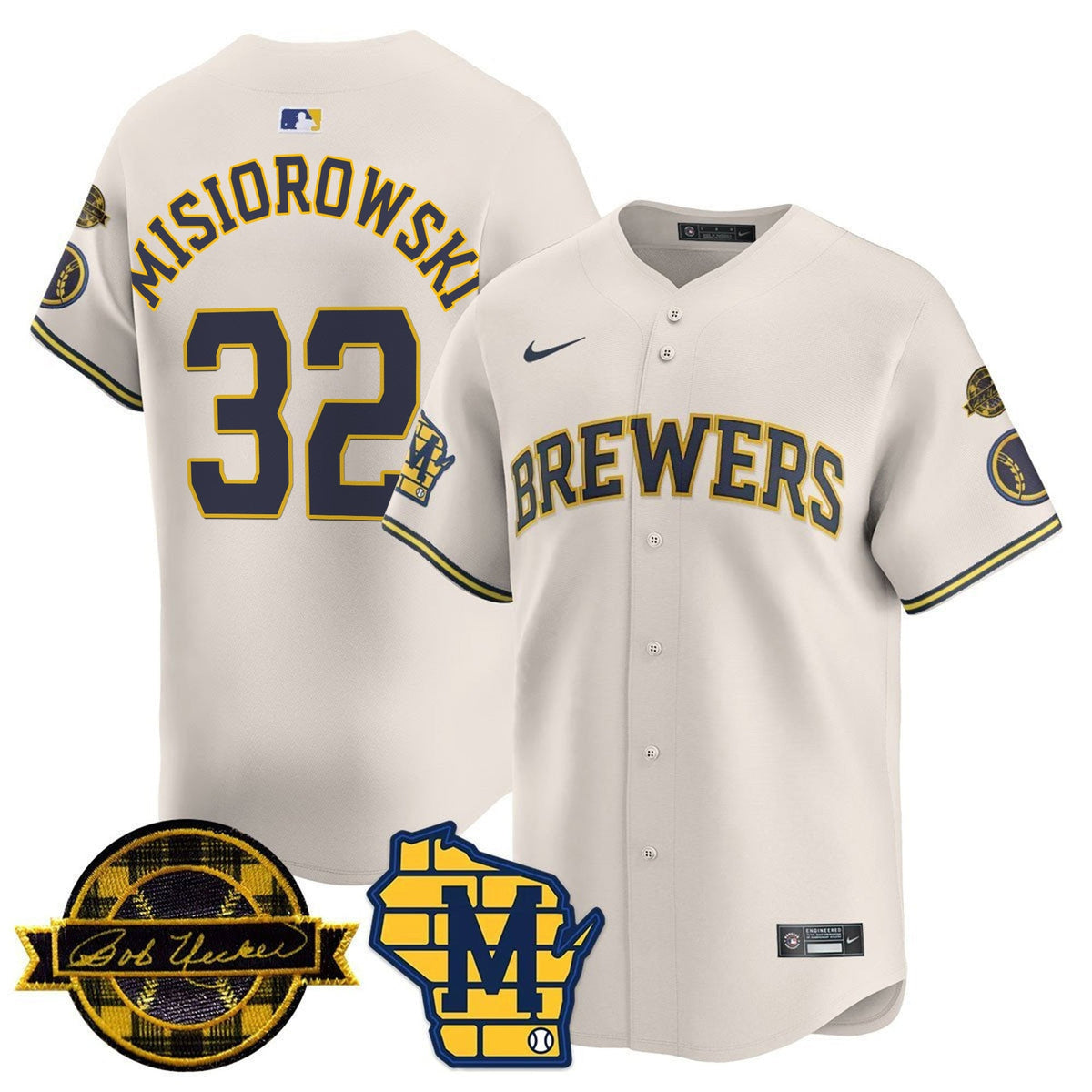 MIL Bob Uecker Patch Vapor Limited Jersey - All Stitched