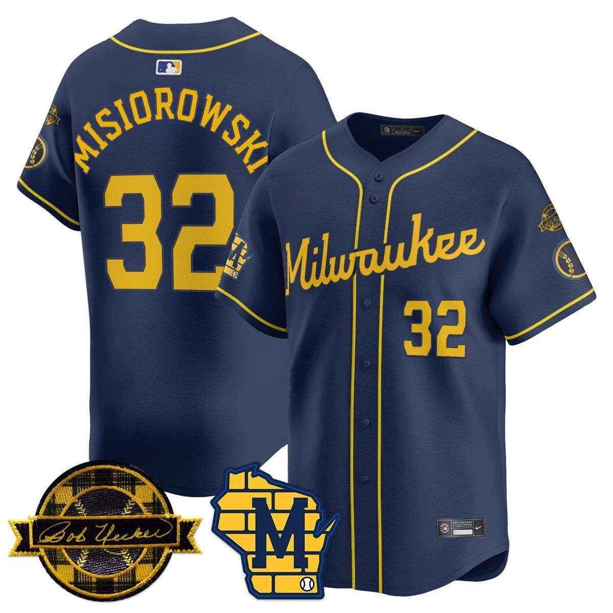 MIL Bob Uecker Patch Vapor Limited Jersey - All Stitched