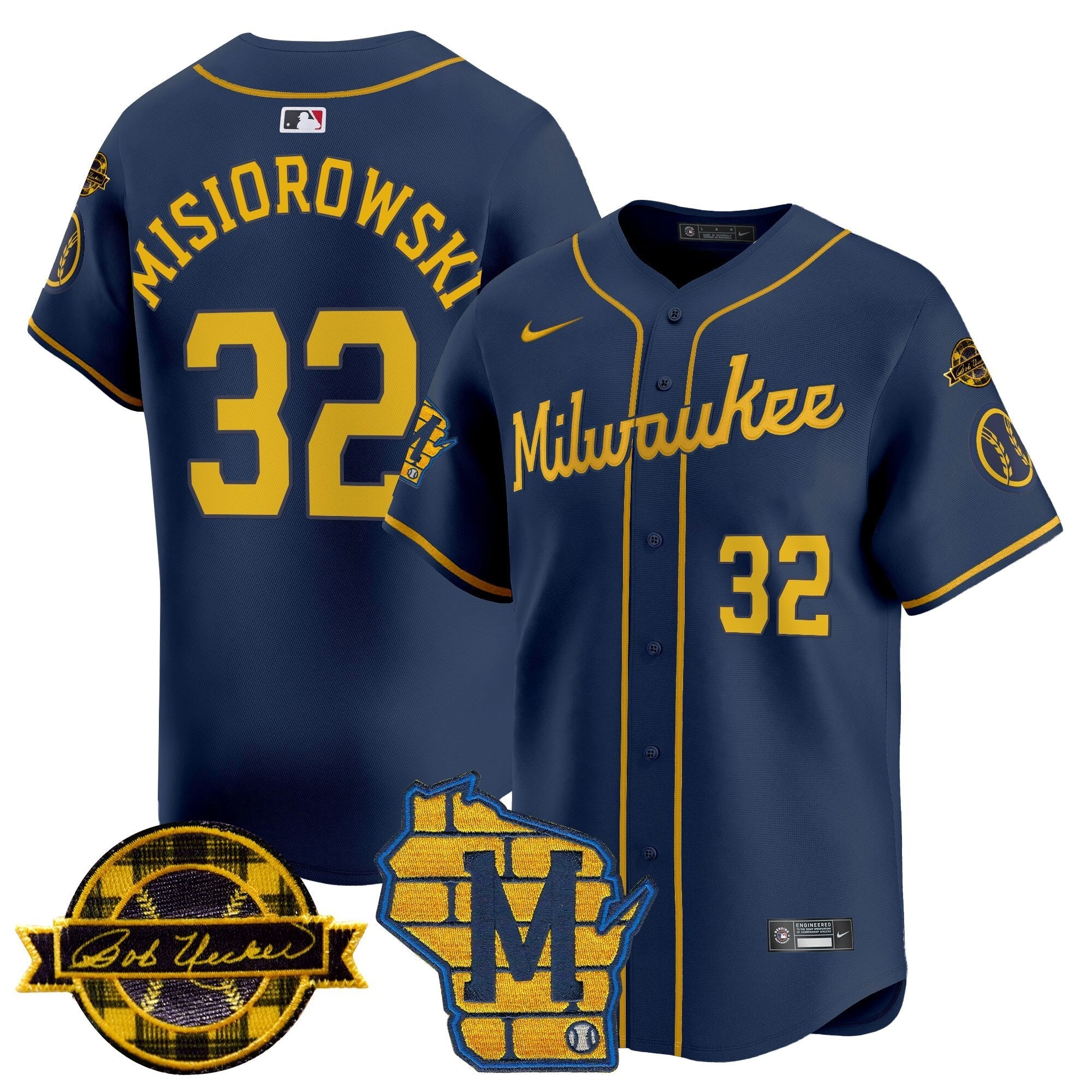 MIL Home & Bob Uecker Patch Vapor Premier Limited Jersey - All Stitched