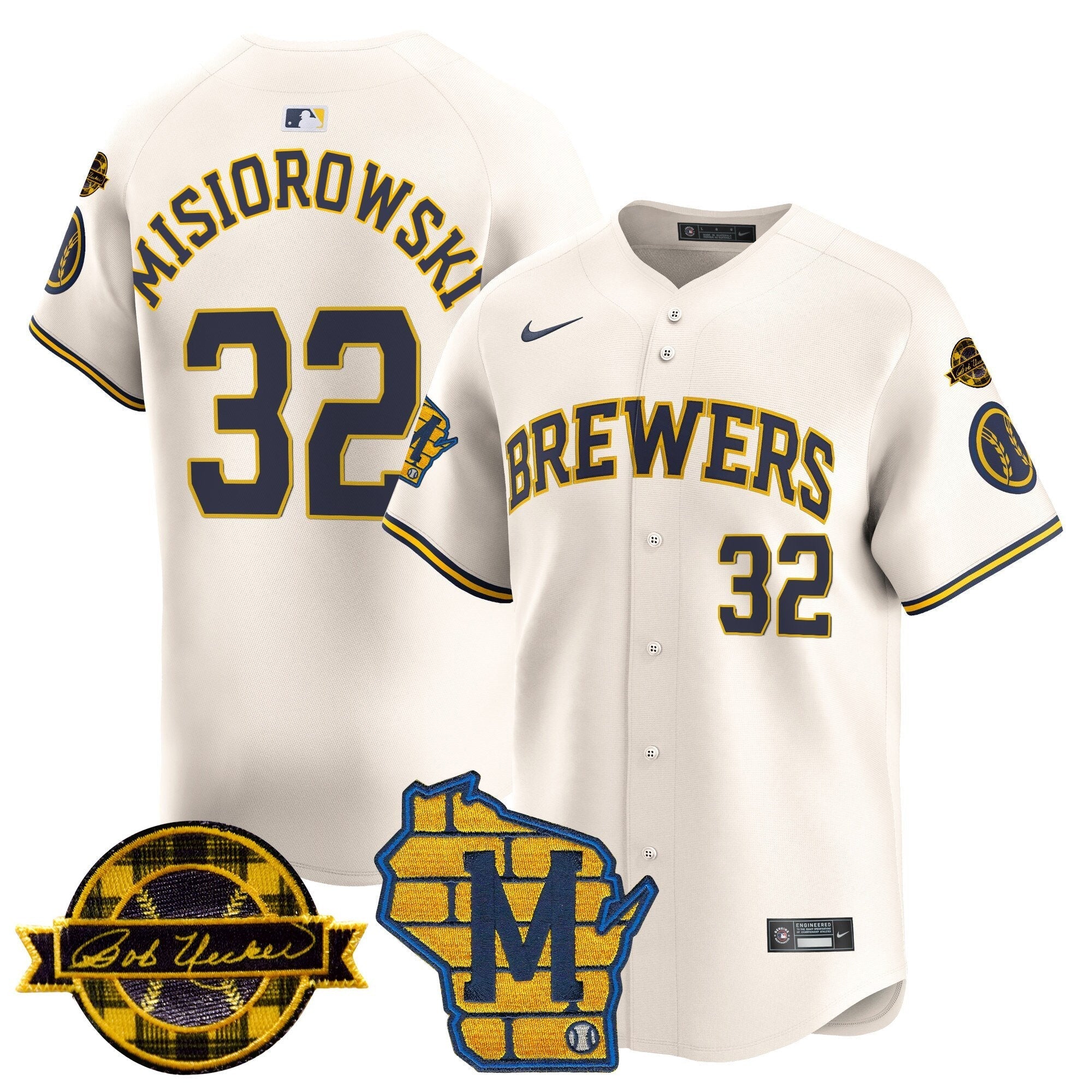 MIL Home & Bob Uecker Patch Vapor Premier Limited Jersey - All Stitched