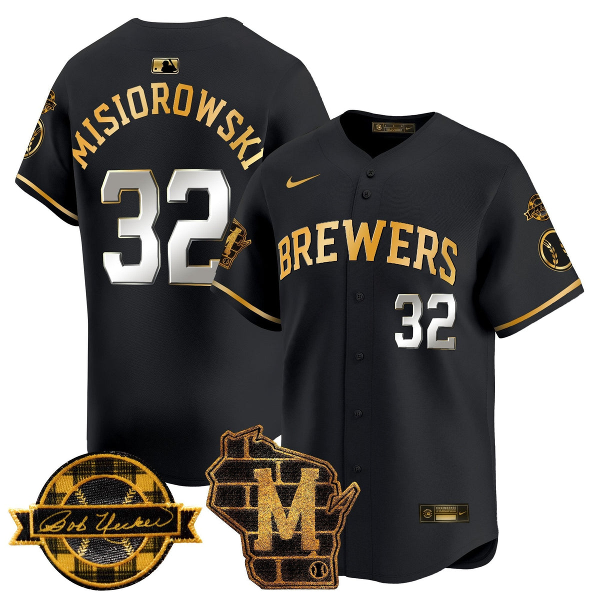 MIL Home & Bob Uecker Patch Vapor Premier Limited Jersey - All Stitched