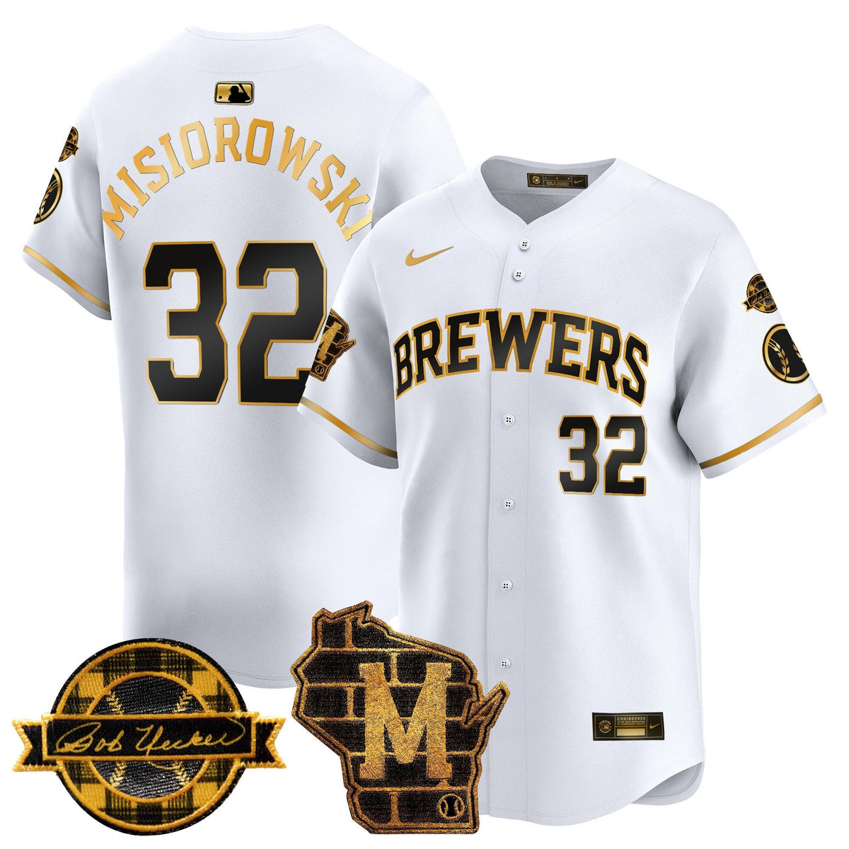 MIL Home & Bob Uecker Patch Vapor Premier Limited Jersey - All Stitched