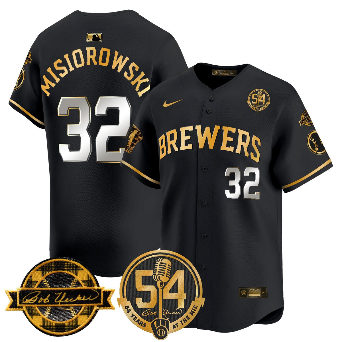 MIL 'Bob Uecker - 54 Seasons for Brewers' Limited Gold Jersey - Stitched