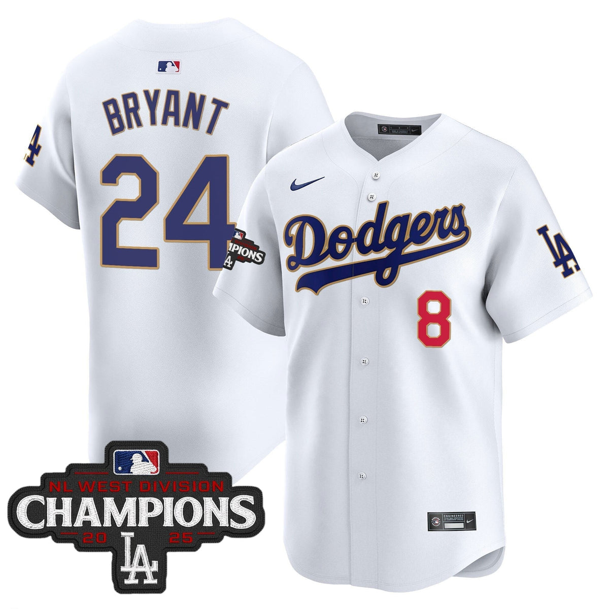 Dodgers 2025 NL West Division Champions Patch Gold Trim Vapor Premier Limited Jersey - Stitched